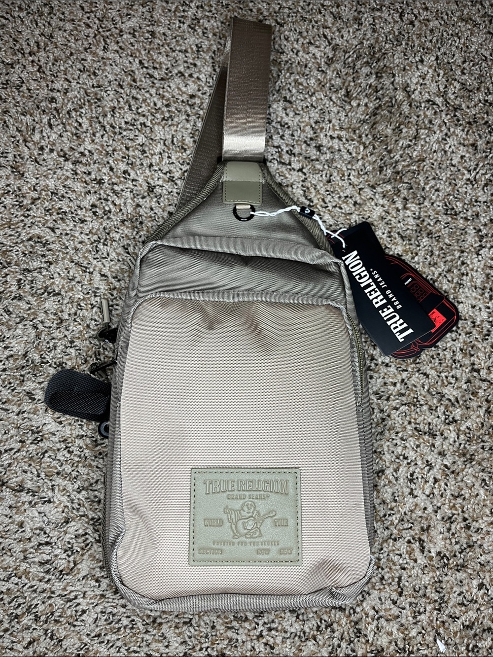 True Religion Men's Sling Bag in Taupe/Beige